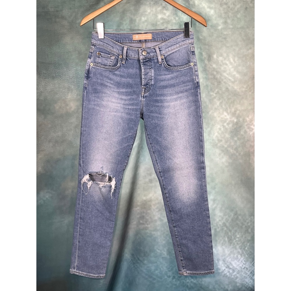 7 For All Mankind Luxe Vintage Josefina Distressed Boyfriend Jeans Light Wash 26